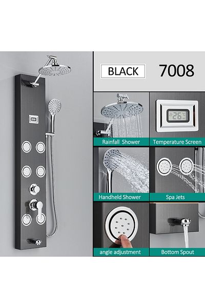 Blackswan Design Shower panel, Blackswan, Type M7008 black with shower head, digital display, spout and SPA functions, 111 cm