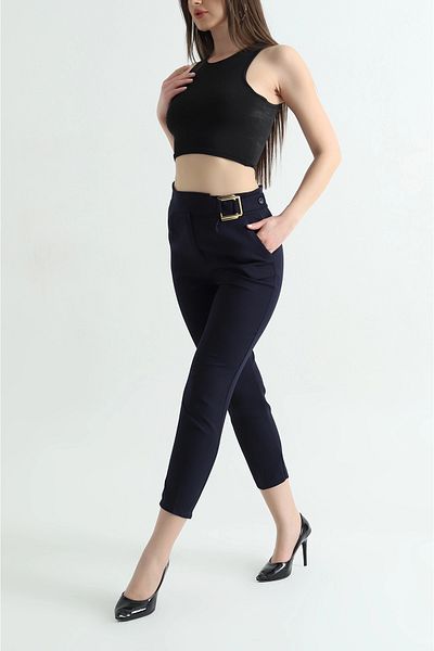Secret Passion Lingerie Navy Blue Buckle Detail Dumbbell Women's Trousers