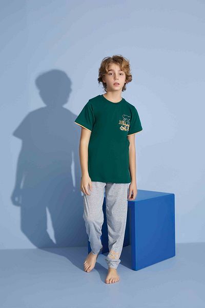 Tarık Boy's T-Shirt Long Bottom Combed Single Jersey Crew Neck Medium Thick Pajama Set-3928