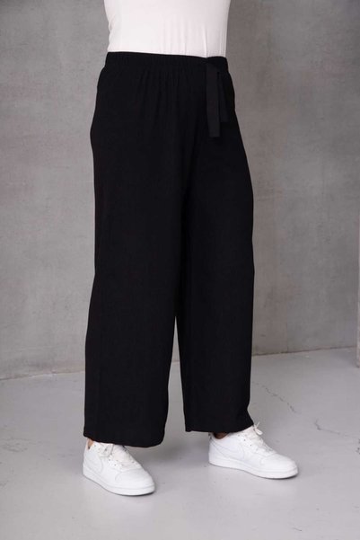 Eyfuze Women's Large Size Wrinkled Fabric Loose Wide Leg Elastic Waist Trousers