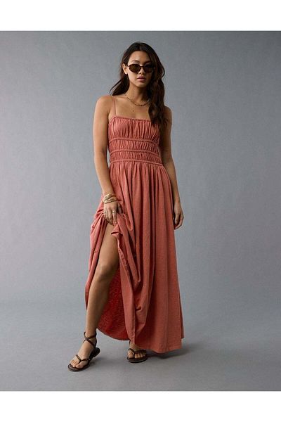 AMERICAN EAGLE AE Sunchaser Knit Smocked Bodice Midi Dress