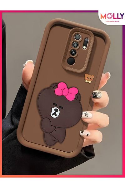 Molly Fallow Brown Edges Thick 3D Embossed Alice Bear Silicone Case for Xiaomi Redmi 9