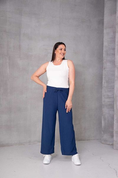 Eyfuze Women's Large Size Wrinkled Fabric Loose Wide Leg Elastic Waist Trousers