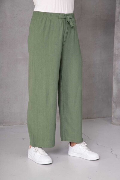 Eyfuze Women's Large Size Wrinkled Fabric Loose Wide Leg Elastic Waist Trousers