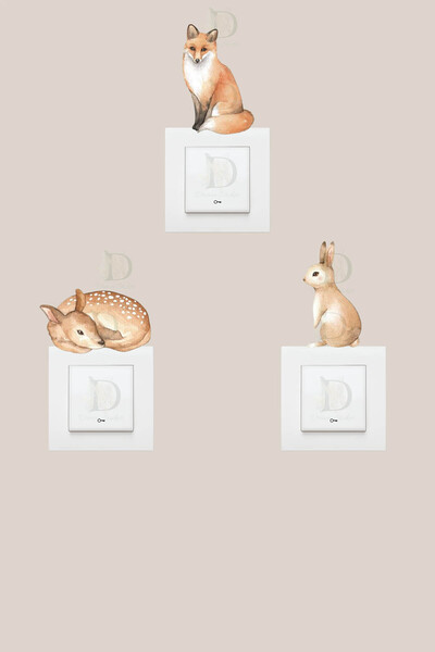 KT Decor Набір наклейок із зображеннями милих тварин, 3 штуки, акварель