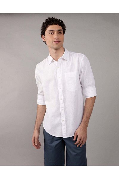 AMERICAN EAGLE AE Long-Sleeve Linen-Blend Button-Up Shirt