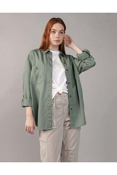 AMERICAN EAGLE AE Bestie Long-Sleeve Button-Up Shirt