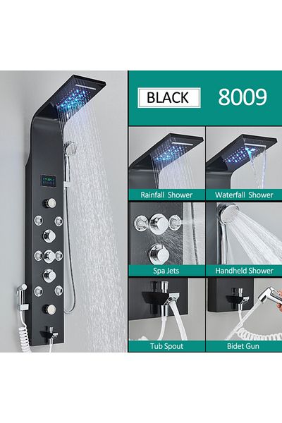 Blackswan Design Panel dus, Blackswan, Tip M8009, negru, afisaj digital, dus bideu, LED si functii SPA, 128 cm