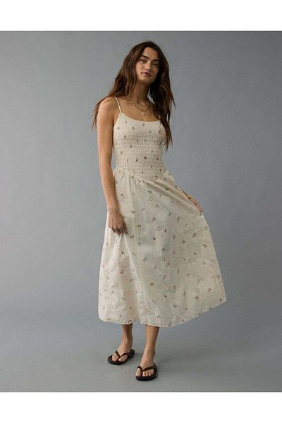 AMERICAN EAGLE Ae Bella Smocked Drop Waist Midi Dress