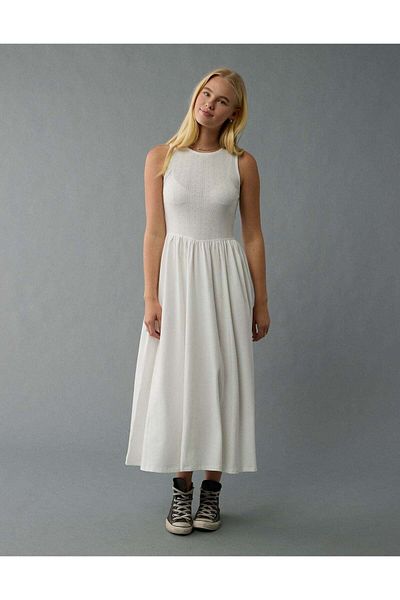 AMERICAN EAGLE Ae Mixed Media Knit Midi Dress