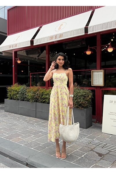 Butik Kadın Çiçekli Ayarlanabilir Askılı Maxi Elbise