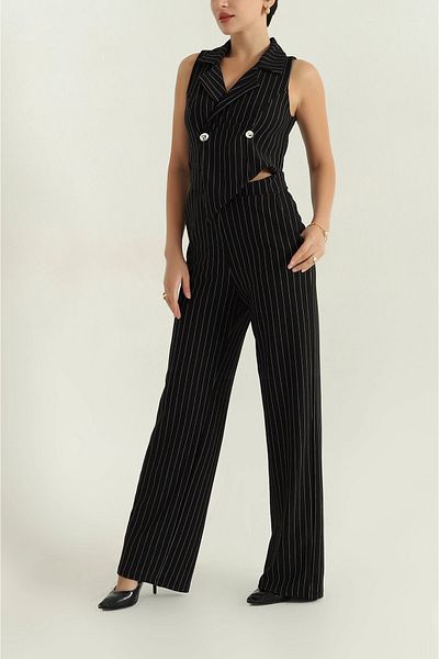 Secret Passion Lingerie Black Pocketed Jacquard Collar Women's Jumpsuit