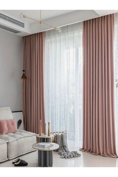Karasi Yiğit Curtain Powder Pink Extrafor Drawstring Island Background Curtain