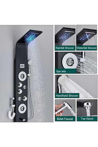 Blackswan Design Panel dus, Blackswan, Tip M8006, negru, afisaj digital, LED si functii SPA, dus bideu, 128 cm