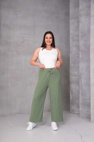 Eyfuze Women's Large Size Wrinkled Fabric Loose Wide Leg Elastic Waist Trousers