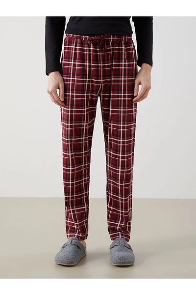 LC Waikiki Partea de jos de pijama pentru bărbați în carouri standard Burgundy