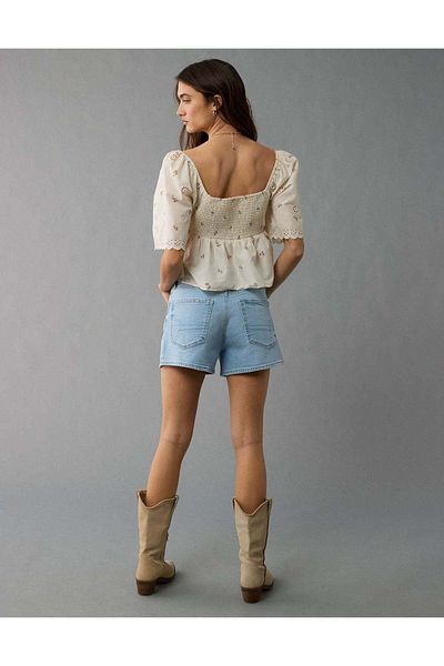 AMERICAN EAGLE AE Flutter Sleeve Eyelet Babydoll Blouse