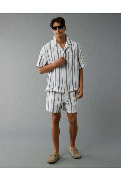 AMERICAN EAGLE AE Poolside Striped Button-Up Shirt