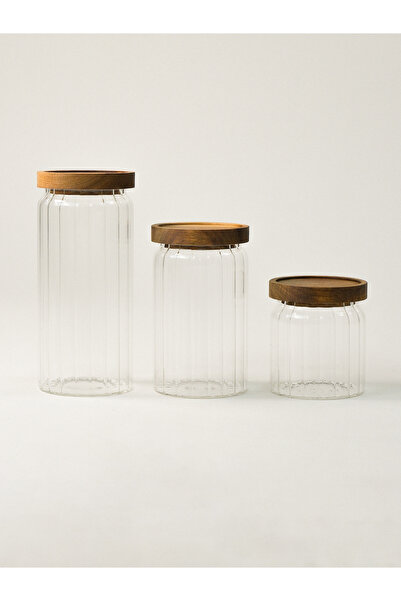 Minihol Marfa 3-Piece Acacia Glass Jar (500-700-1000 ml)