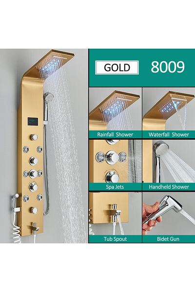 Blackswan Design Panel dus, Blackswan, Tip M8009, auriu, afisaj digital, dus bideu, LED si functii SPA, 128 cm