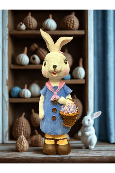 İki Cadı Tasarım Sepet Tutan Tavşan Kız Dekoratif Obje