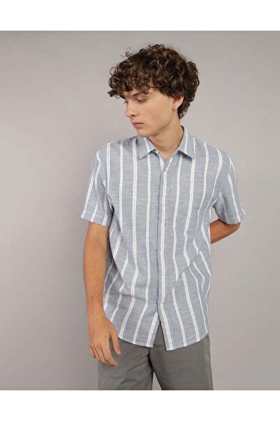 AMERICAN EAGLE AE Poolside Striped Button-Up Shirt