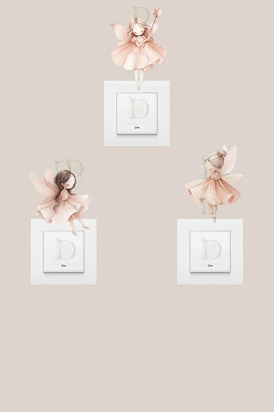 KT Decor Cute Unicorns and Little Fairy Soft Color 3-Piece Socket Sticker Set