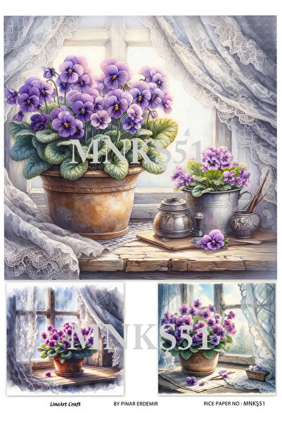 LİNEART Menekşe Serisi Mor Menekşe Desenli MNKŞ51 29*42 cm Pirinç Dekopaj