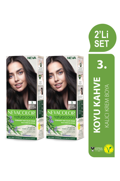 Neva Color Natural Colors 2'Lİ SET 3. KOYU KAHVE Kalıcı Krem Saç Boyası Seti