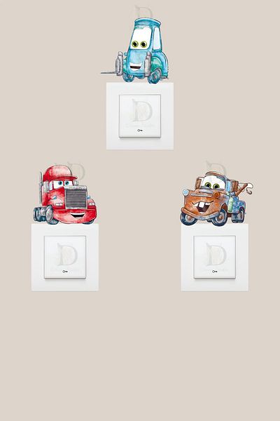 KT Decor Cars Pastel Color 3-Piece Socket Sticker Set