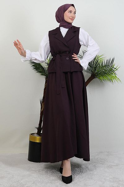 GİYZAMİLA Σετ με γιακά και φούστα Plum
