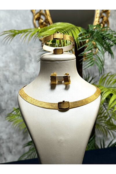 ÇAĞDAŞ GOLD TRB 5-5 Bileklik, Gerdanlık, Yüzük ve Küpe Trabzon Hasır Seti