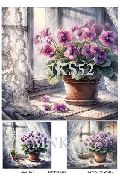 LİNEART سلسلة البنفسجي البنفسجي مع نمط البنفسجي MNKŞ52 29*42 سم ديكوباج نحاسي