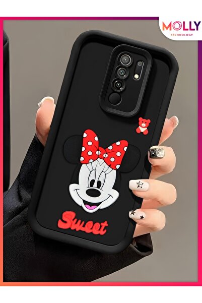 Molly Xiaomi Redmi 9 İçin Siyah Kenarları Kalın 3d Kabartmalı Sevimli Minnie ...