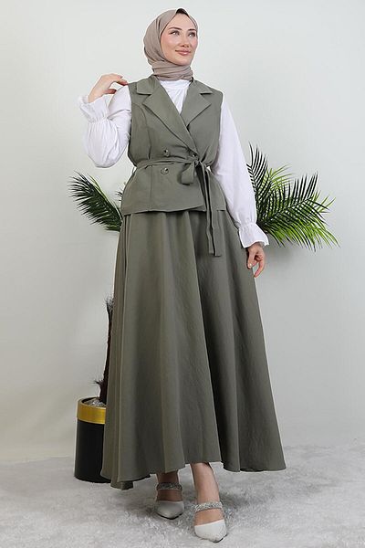 GİYZAMİLA Κοστούμι με γιακά και φούστα Soft Green