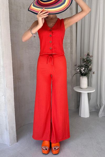 bacc Orange V-Neck Buttoned Vest and Pants Suit Bcdf-252190-1