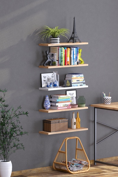 Cosargroup 5 Li İskandinav Tarzı Bohem Uçan Duvar Rafı Tv Rafı Kitaplık, Kütü...