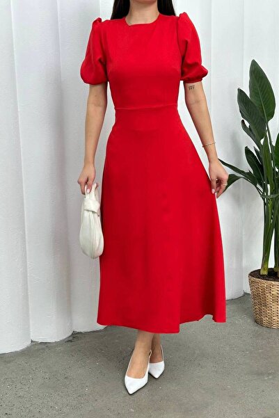 Varyete Balon Kol Midi Kloş Varyete Elbise