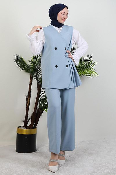 GİYZAMİLA Four Button Vest Suit Baby Blue