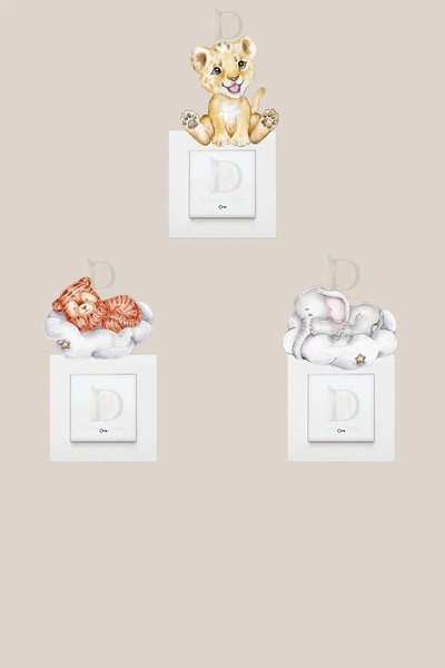 KT Decor Σετ αυτοκόλλητων με χαριτωμένα παστέλ χρώματα Tiger Lion και Elephan...