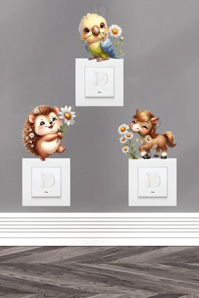 KT Decor Σετ αυτοκόλλητων με 3 πρίζες Cute Animals Daisy