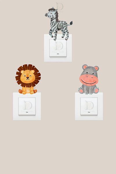 KT Decor Baby Animals Pastel Colors 3-Piece Socket Sticker Set