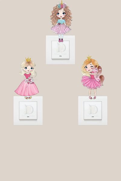 KT Decor Princesses 3 Socket Sticker Set
