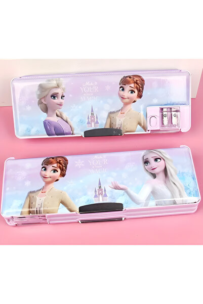 kardelen kırtasiye Frozen Elsa Çok Fonksiyonlu Çift Bölmeli Mıknatıslı Kalemlik Kalem Kutusu