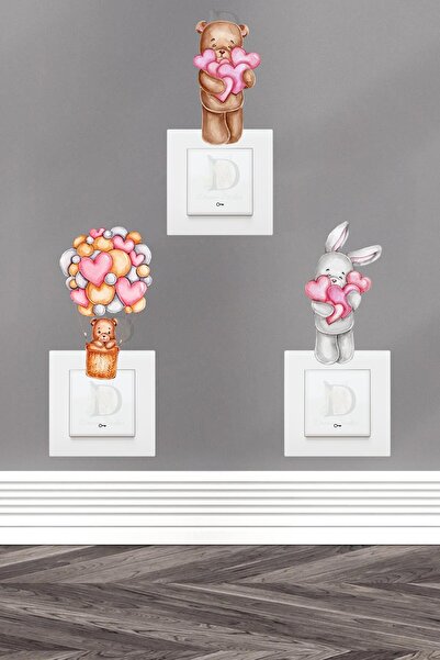 KT Decor Cute Teddy Bear and Bunny with Heart Children's Room 3-Piece Socket ...