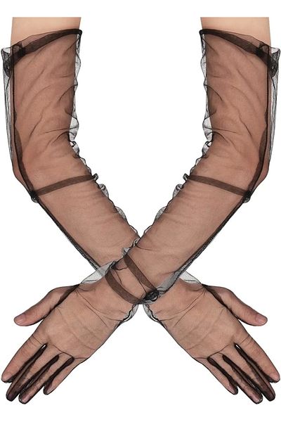 UZAY ONLİNE Long Length Lycra Black Adult Mega Tulle Gloves
