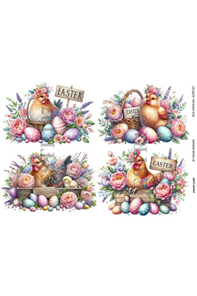 LİNEART Paskalya Serisi ESTR107 Tavuk, Paskalya Yumurtası Desenli 29*42 cm Pi...