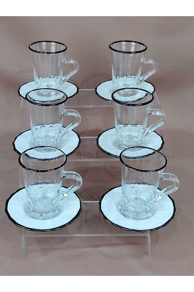AR HOME 6 Piece Tea Cup - 6 Piece Porcelain Coaster - 130 ml