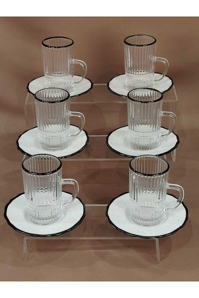 AR HOME 6 Piece Tea Cup - 6 Piece Porcelain Coaster - 130 ml