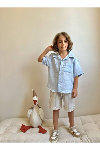 lesa kids wear Linen Striped Shorts Suit
